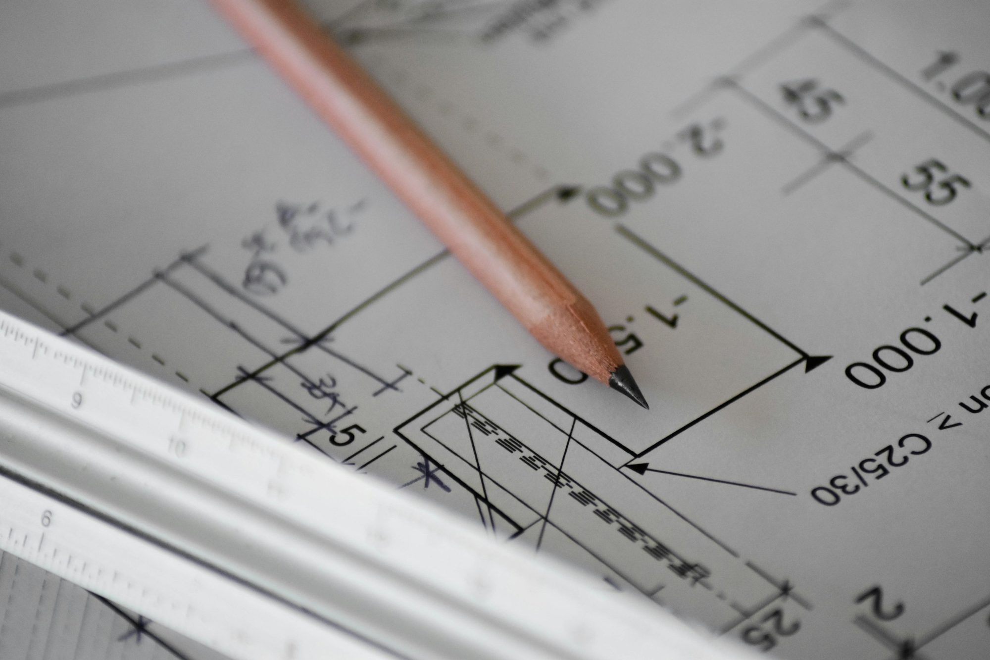 Pencil on a technical drawing